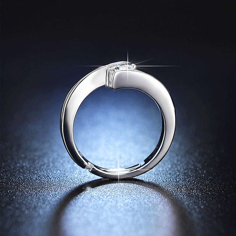 Jewels Galaxy Silver Plated Crystal Studded Anti Tarnish Contemporary Solitaire Adjustable Ring