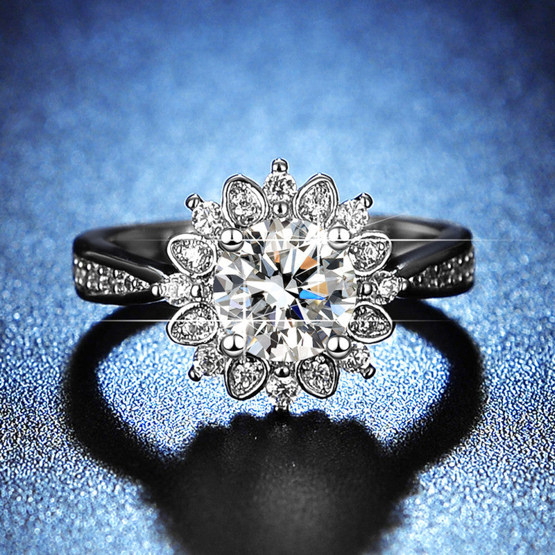 Jewels Galaxy Silver Plated AD Studded Floral Anti Tarnish Adjustable Solitaire Finger Ring