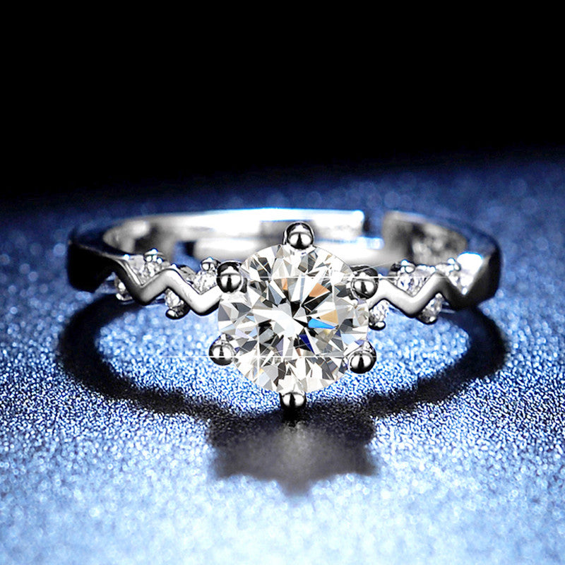 Jewels Galaxy Silver Plated Crystal Studded Unique Zig-Zag Anti Tarnish Adjustable Solitaire Ring
