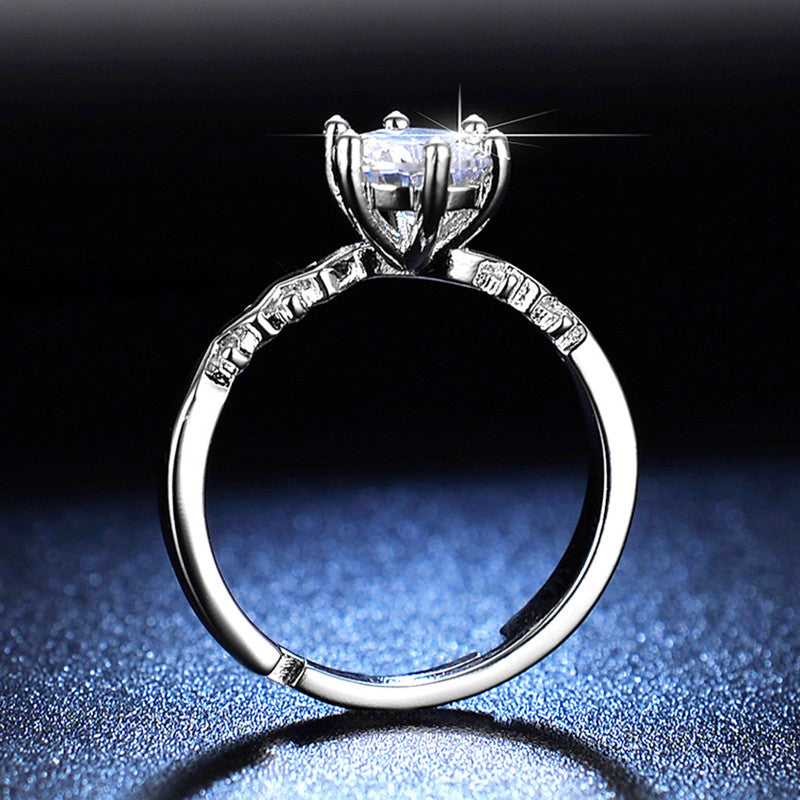 Jewels Galaxy Silver Plated Crystal Studded Unique Zig-Zag Anti Tarnish Adjustable Solitaire Ring