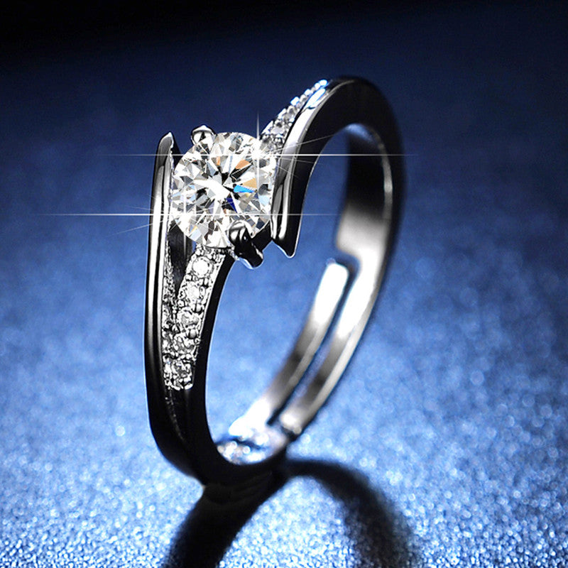 Jewels Galaxy Silver Plated Crystal Studded Contemporary Anti Tarnish Adjustable Solitaire Ring