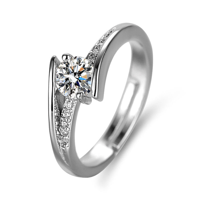 Jewels Galaxy Silver Plated Crystal Studded Contemporary Anti Tarnish Adjustable Solitaire Ring