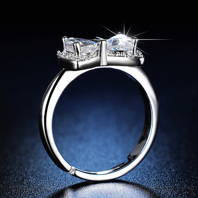Jewels Galaxy Silver Plated Crystal Studded Bow Tie inspired Anti Tarnish Adjustable Ring