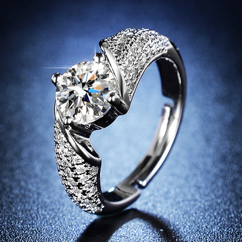 Jewels Galaxy Silver Plated Crystal Studded Anti Tarnish Contemporary Solitaire Adjustable Ring