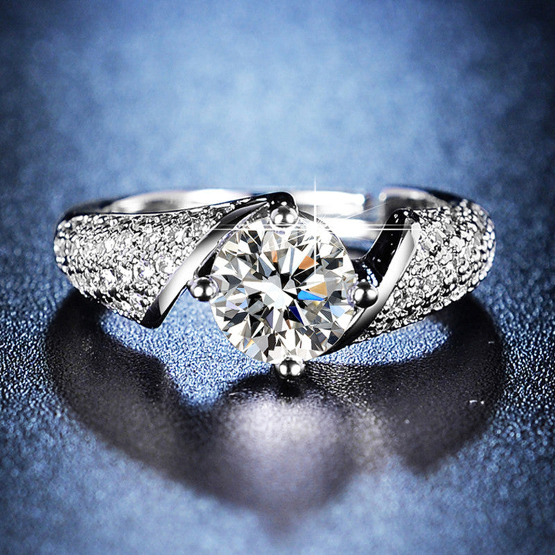 Jewels Galaxy Silver Plated Crystal Studded Anti Tarnish Contemporary Solitaire Adjustable Ring