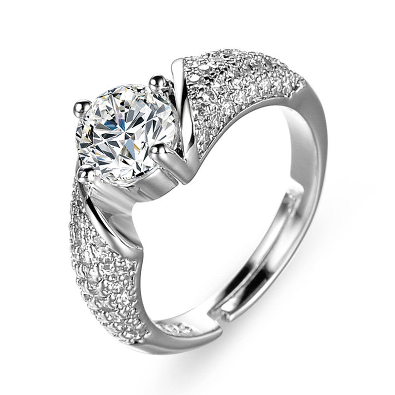 Jewels Galaxy Silver Plated Crystal Studded Anti Tarnish Contemporary Solitaire Adjustable Ring