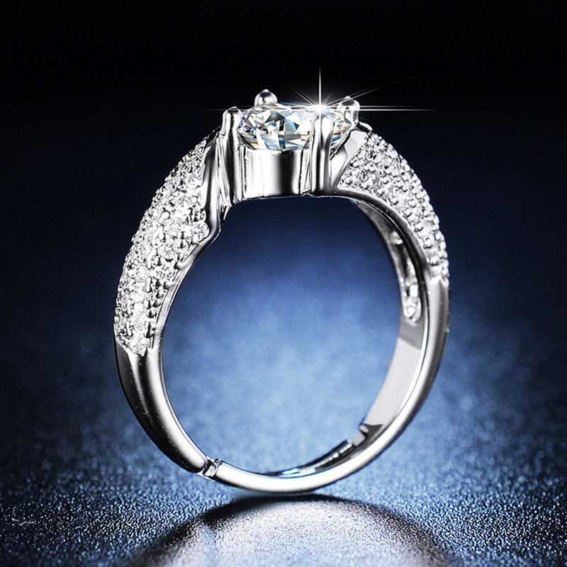 Jewels Galaxy Silver Plated Crystal Studded Anti Tarnish Contemporary Solitaire Adjustable Ring