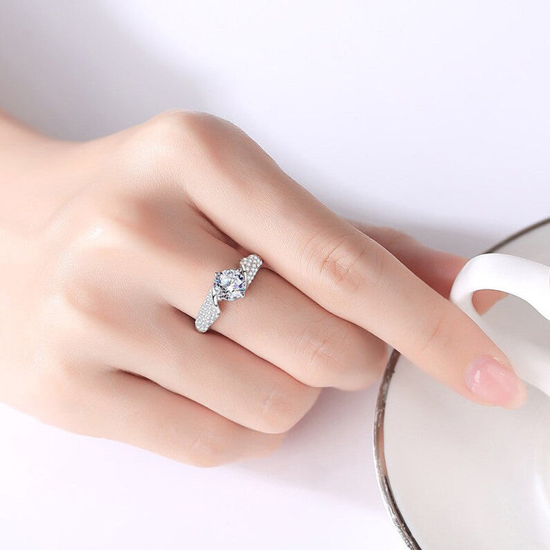 Jewels Galaxy Silver Plated Crystal Studded Anti Tarnish Contemporary Solitaire Adjustable Ring