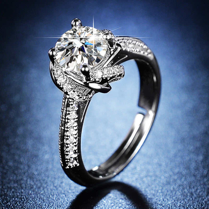 Jewels Galaxy Silver Plated Crystal Studded Anti Tarnish Contemporary Solitaire Adjustable Ring