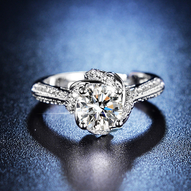 Jewels Galaxy Silver Plated Crystal Studded Anti Tarnish Contemporary Solitaire Adjustable Ring