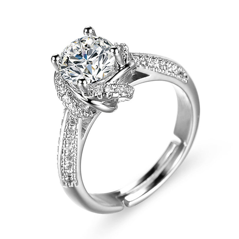 Jewels Galaxy Silver Plated Crystal Studded Anti Tarnish Contemporary Solitaire Adjustable Ring