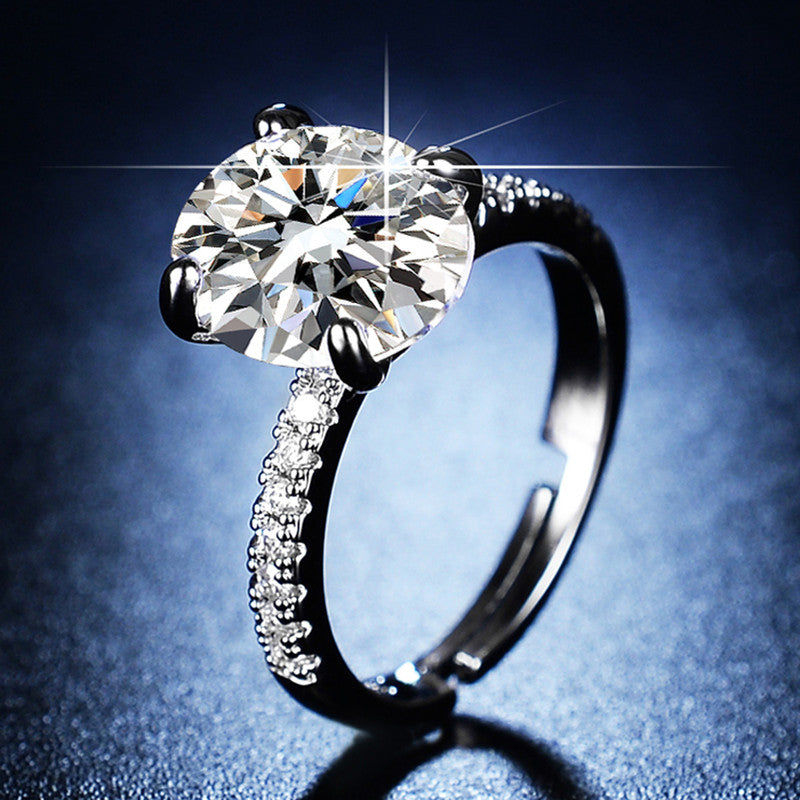 Jewels Galaxy Silver Plated Crystal Studded Anti Tarnish Huge Stone Solitaire Adjustable Ring