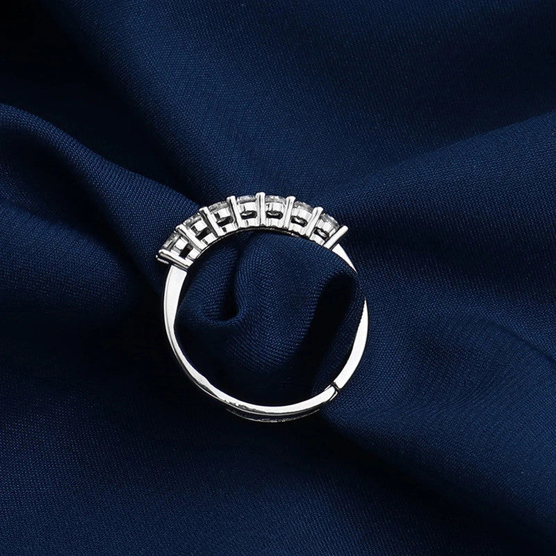 Jewels Galaxy Silver Plated AD Studded Contemporary Anti Tarnish Adjustable Round Finger Ring
