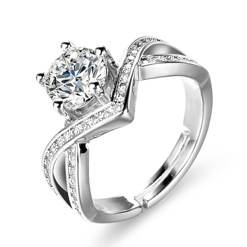 Jewels Galaxy Silver Plated AD Studded Contemporary Anti Tarnish Solitaire Adjustable Ring