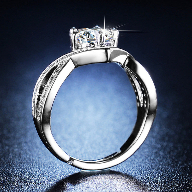 Jewels Galaxy Silver Plated AD Studded Contemporary Anti Tarnish Solitaire Adjustable Ring