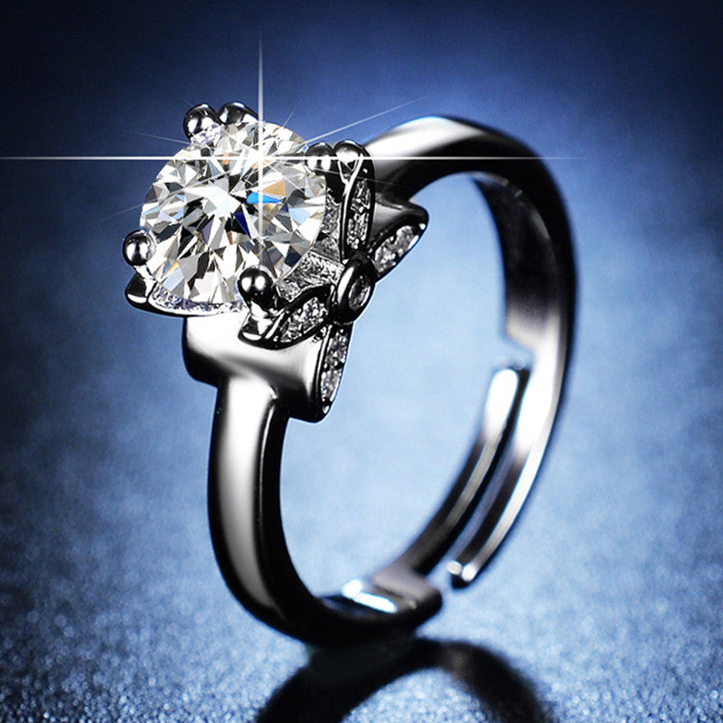 Jewels Galaxy Silver Plated AD Studded Butterfly Anti Tarnish Adjustable Round Finger Ring