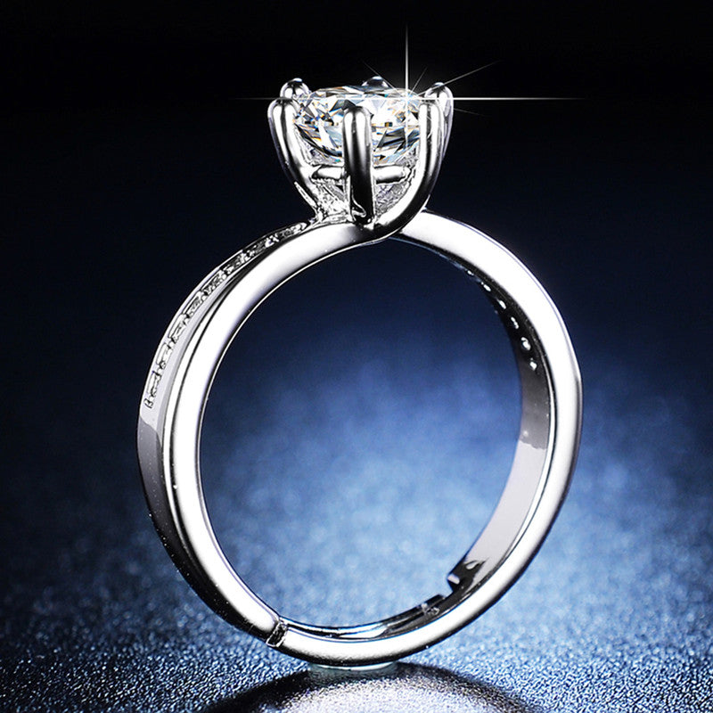 Jewels Galaxy Silver Plated AD Studded Contemporary Anti Tarnish Solitaire Adjustable Ring