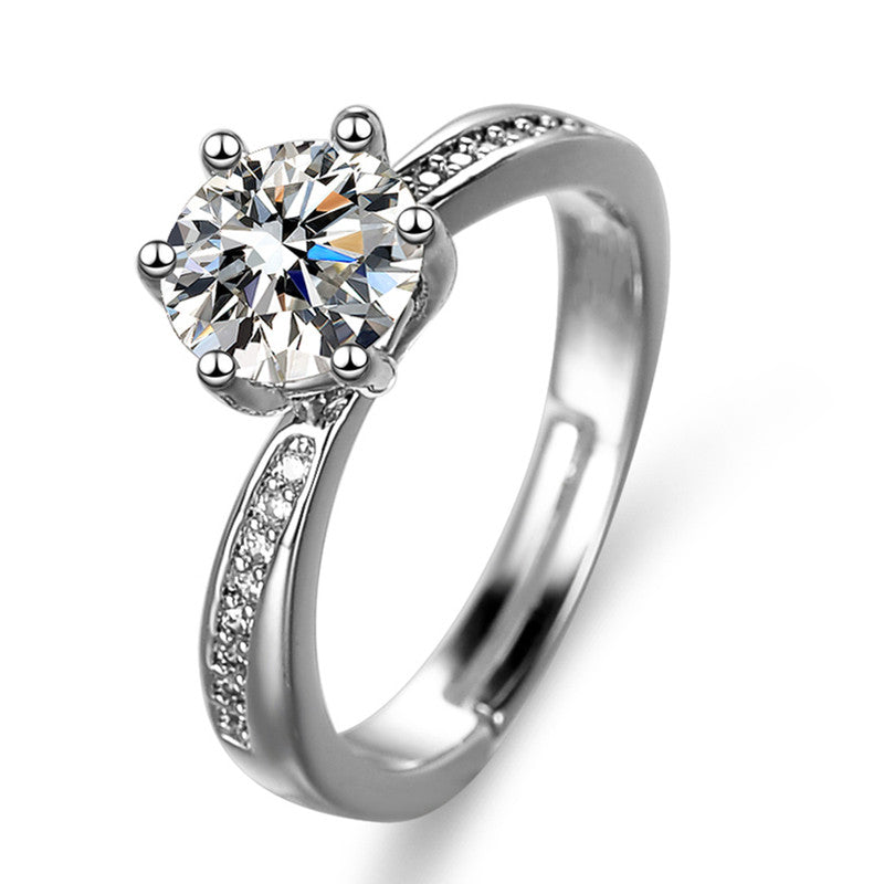 Jewels Galaxy Silver Plated AD Studded Contemporary Anti Tarnish Solitaire Adjustable Ring