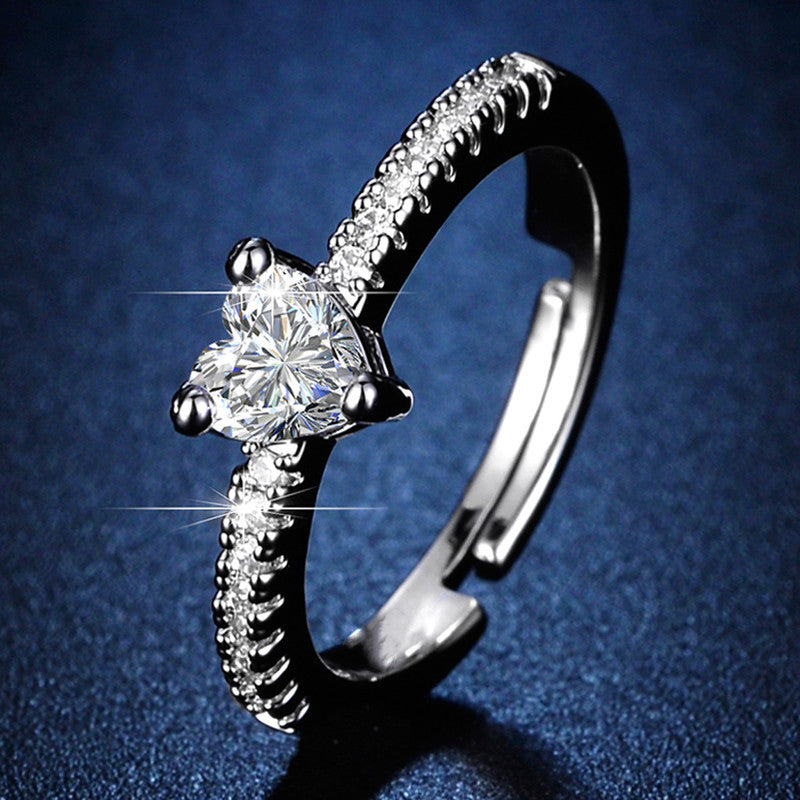 Jewels Galaxy Silver Plated AD Studded Heart Themed Anti Tarnish Adjustable Finger Ring