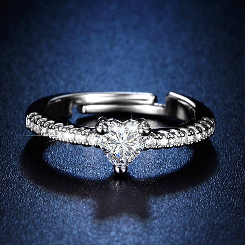 Jewels Galaxy Silver Plated AD Studded Heart Themed Anti Tarnish Adjustable Finger Ring