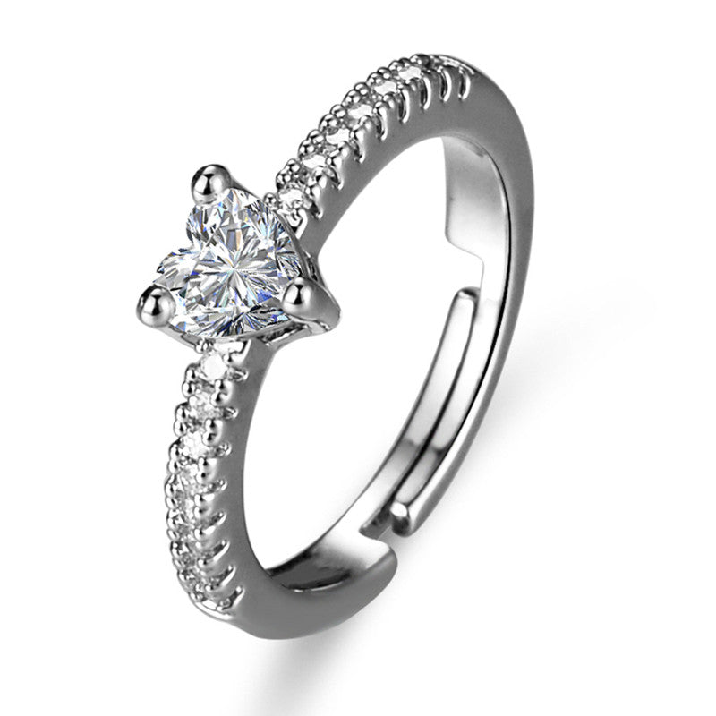 Jewels Galaxy Silver Plated AD Studded Heart Themed Anti Tarnish Adjustable Finger Ring