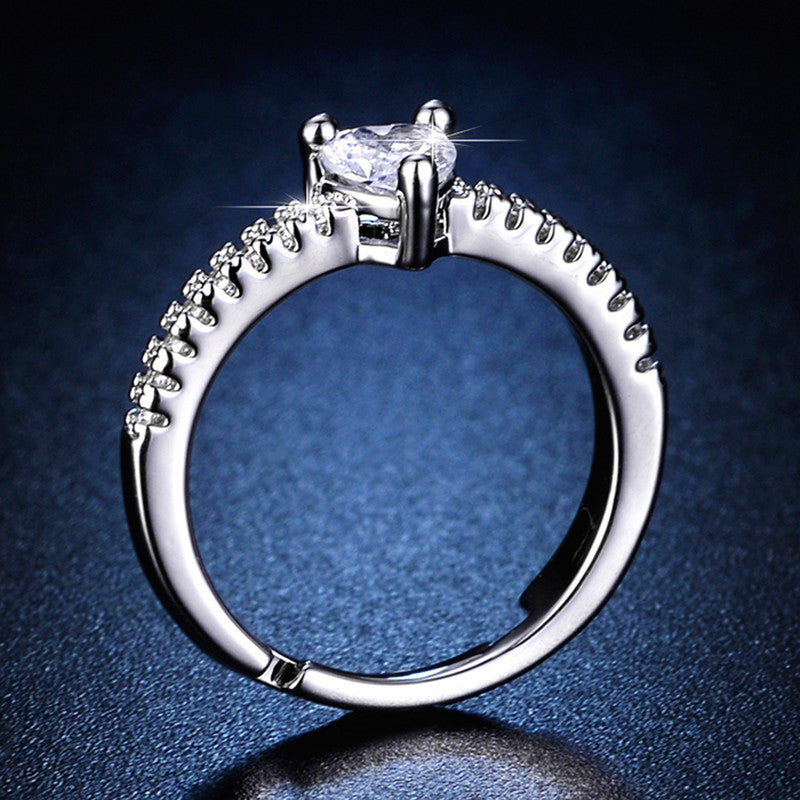 Jewels Galaxy Silver Plated AD Studded Heart Themed Anti Tarnish Adjustable Finger Ring