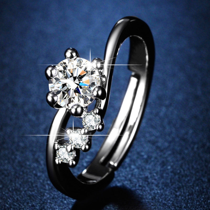 Jewels Galaxy Silver Plated AD Studded Contemporary Anti Tarnish Adjustable Finger Ring