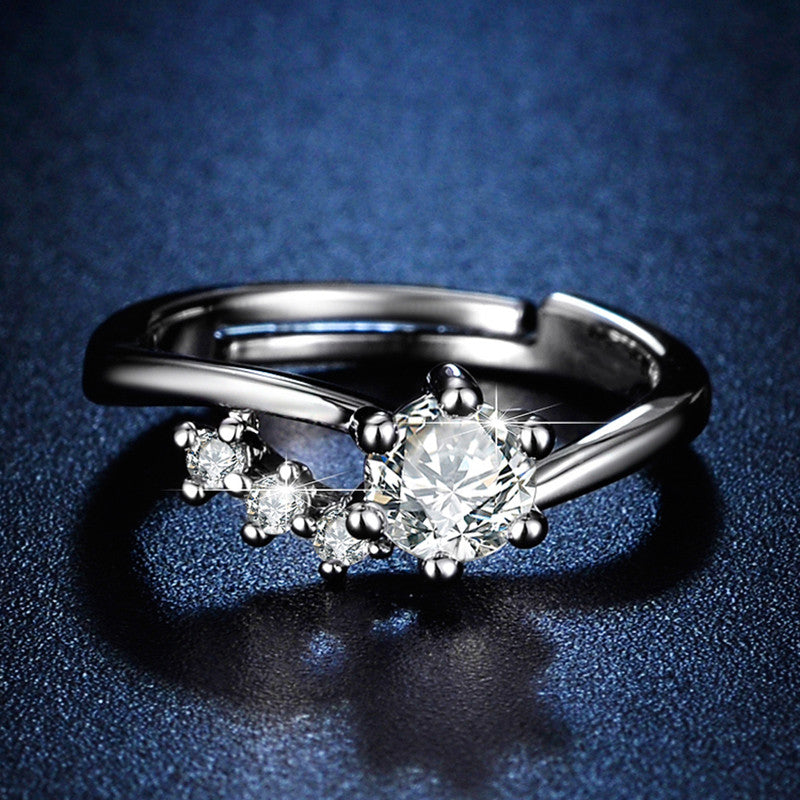 Jewels Galaxy Silver Plated AD Studded Contemporary Anti Tarnish Adjustable Finger Ring