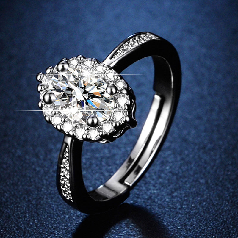 Jewels Galaxy Silver Plated AD Studded Oval Anti Tarnish Contemporary Adjustable Finger Ring