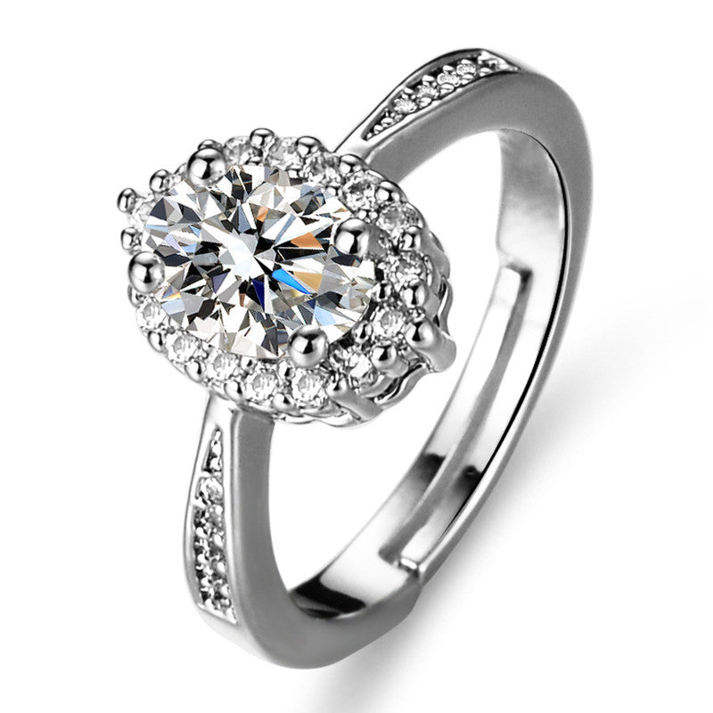 Jewels Galaxy Silver Plated AD Studded Oval Anti Tarnish Contemporary Adjustable Finger Ring