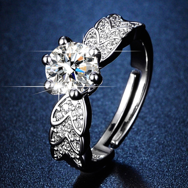 Jewels Galaxy Silver Plated Crystal Studded Contemporary Anti Tarnish Adjustable Solitaire Ring