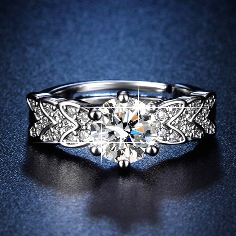 Jewels Galaxy Silver Plated Crystal Studded Contemporary Anti Tarnish Adjustable Solitaire Ring