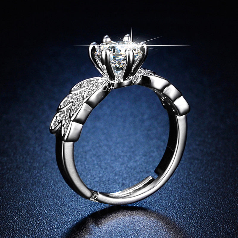 Jewels Galaxy Silver Plated Crystal Studded Contemporary Anti Tarnish Adjustable Solitaire Ring