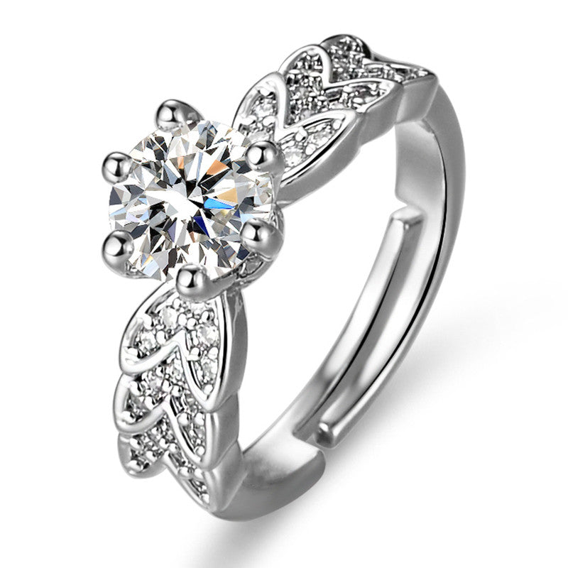 Jewels Galaxy Silver Plated Crystal Studded Contemporary Anti Tarnish Adjustable Solitaire Ring
