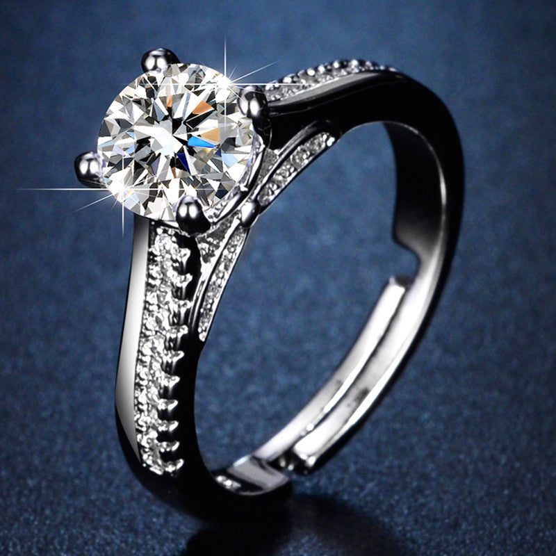 Jewels Galaxy Silver Plated Crystal Studded Contemporary Anti Tarnish Adjustable Solitaire Ring
