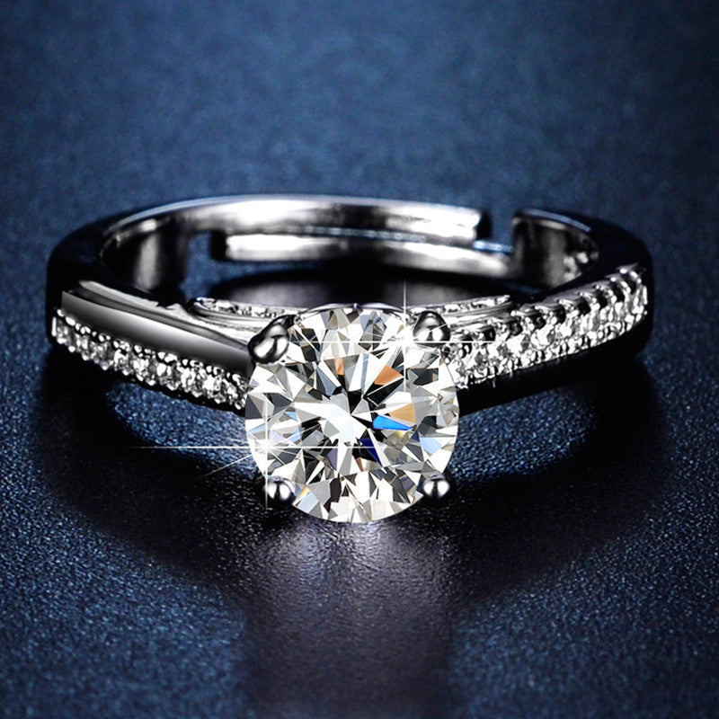 Jewels Galaxy Silver Plated Crystal Studded Contemporary Anti Tarnish Adjustable Solitaire Ring
