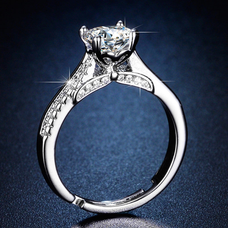 Jewels Galaxy Silver Plated Crystal Studded Contemporary Anti Tarnish Adjustable Solitaire Ring