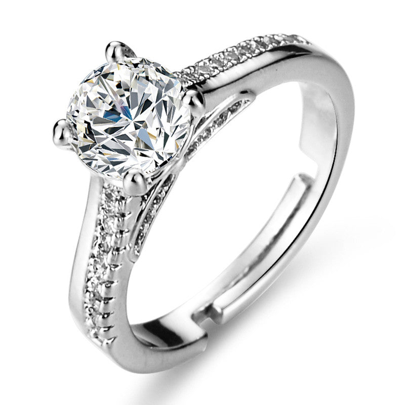 Jewels Galaxy Silver Plated Crystal Studded Contemporary Anti Tarnish Adjustable Solitaire Ring