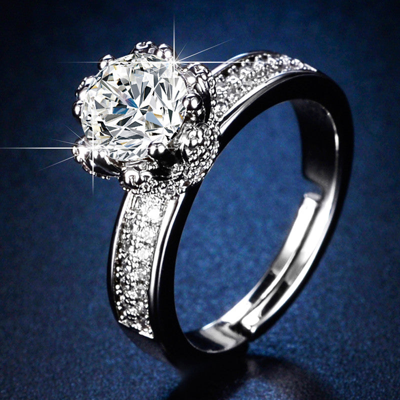 Jewels Galaxy Silver Plated Crystal Studded Contemporary Anti Tarnish Adjustable Solitaire Ring