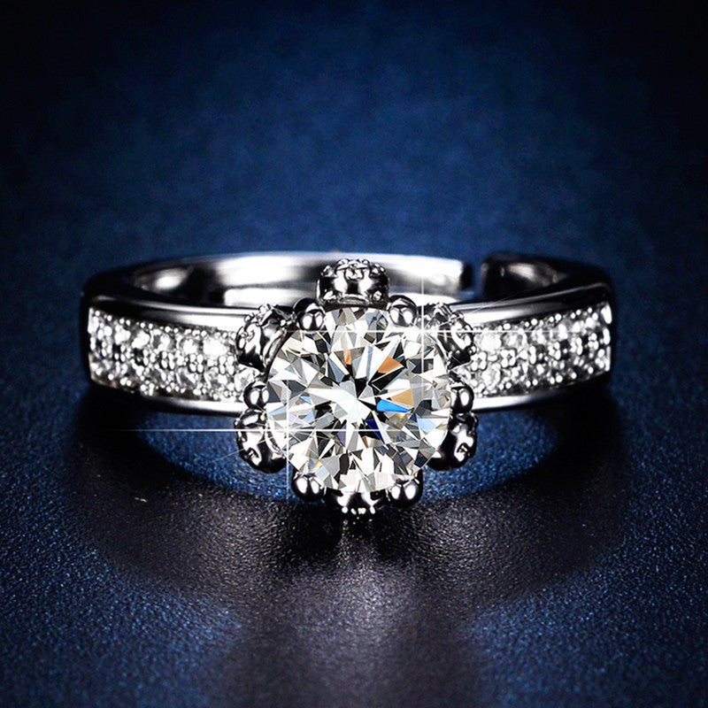 Jewels Galaxy Silver Plated Crystal Studded Contemporary Anti Tarnish Adjustable Solitaire Ring