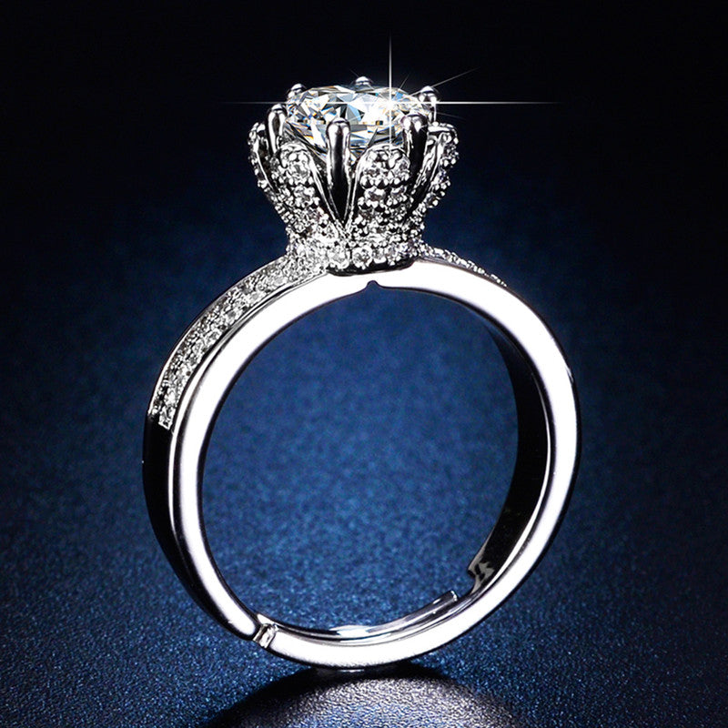 Jewels Galaxy Silver Plated Crystal Studded Contemporary Anti Tarnish Adjustable Solitaire Ring