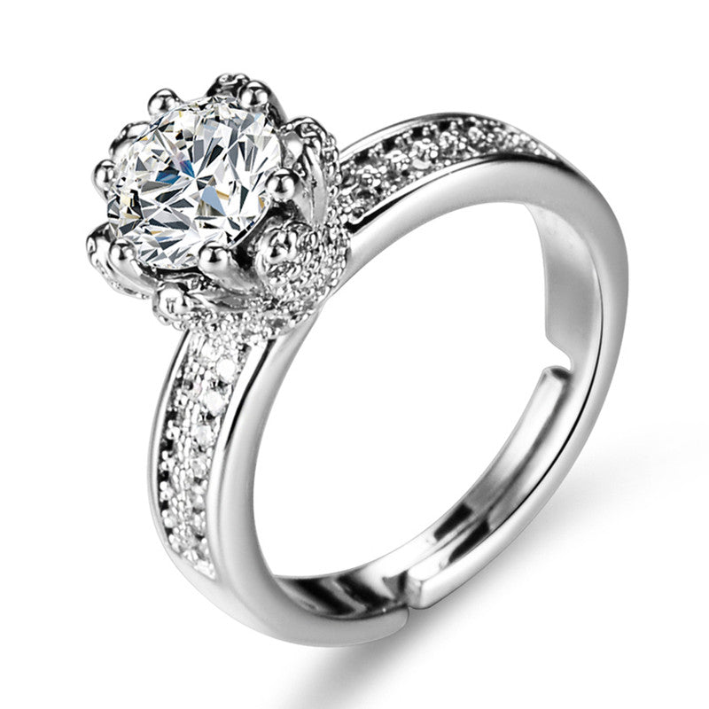 Jewels Galaxy Silver Plated Crystal Studded Contemporary Anti Tarnish Adjustable Solitaire Ring