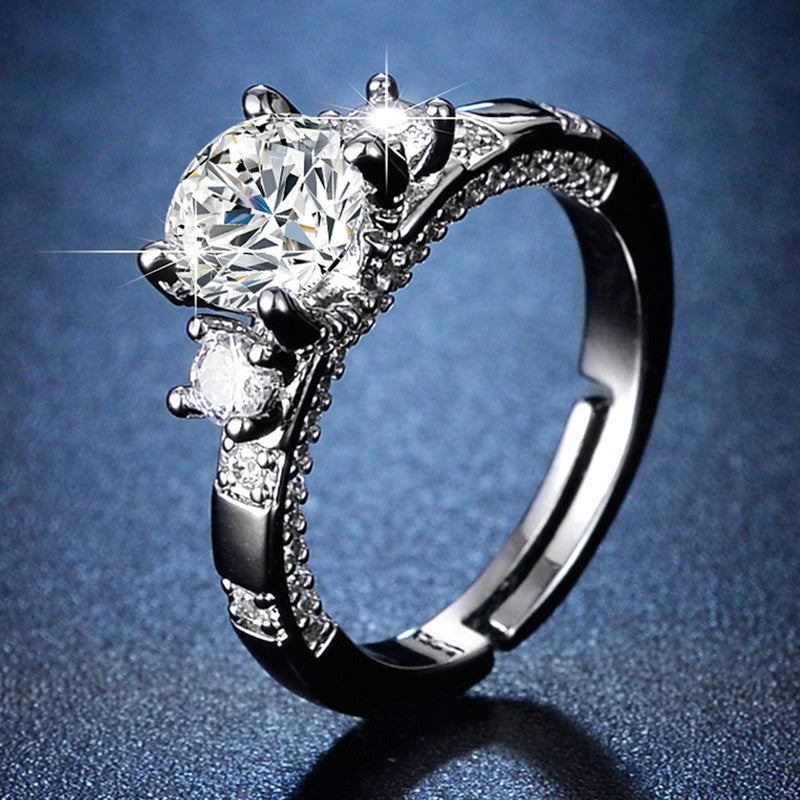 Jewels Galaxy Silver Plated Crystal Studded Contemporary Anti Tarnish Adjustable Solitaire Ring