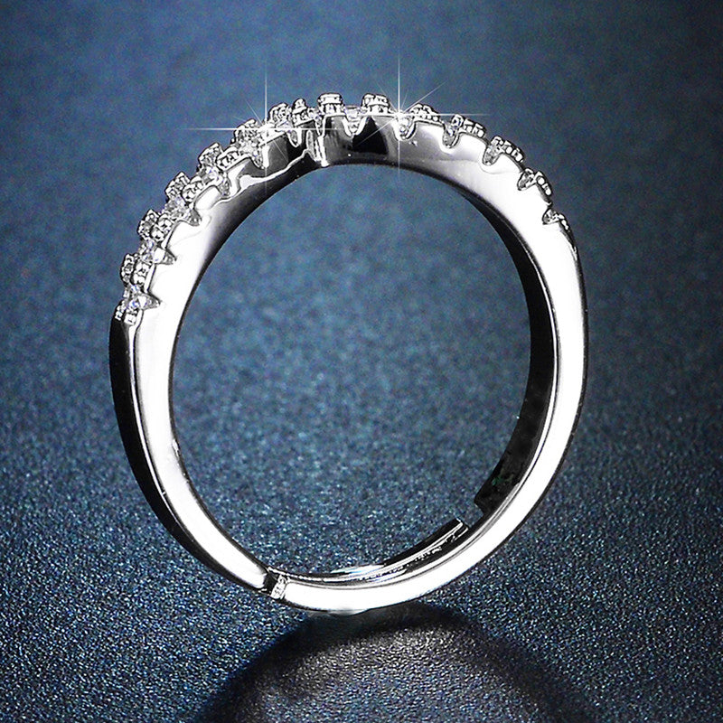 Jewels Galaxy Silver Plated AD Studded V Shape Contemporary Anti Tarnish Adjustable Finger Ring