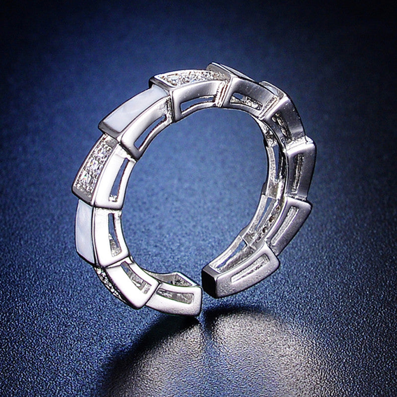 Jewels Galaxy Silver Plated Crystal Studded Contemporary Anti Tarnish Adjustable Finger Ring