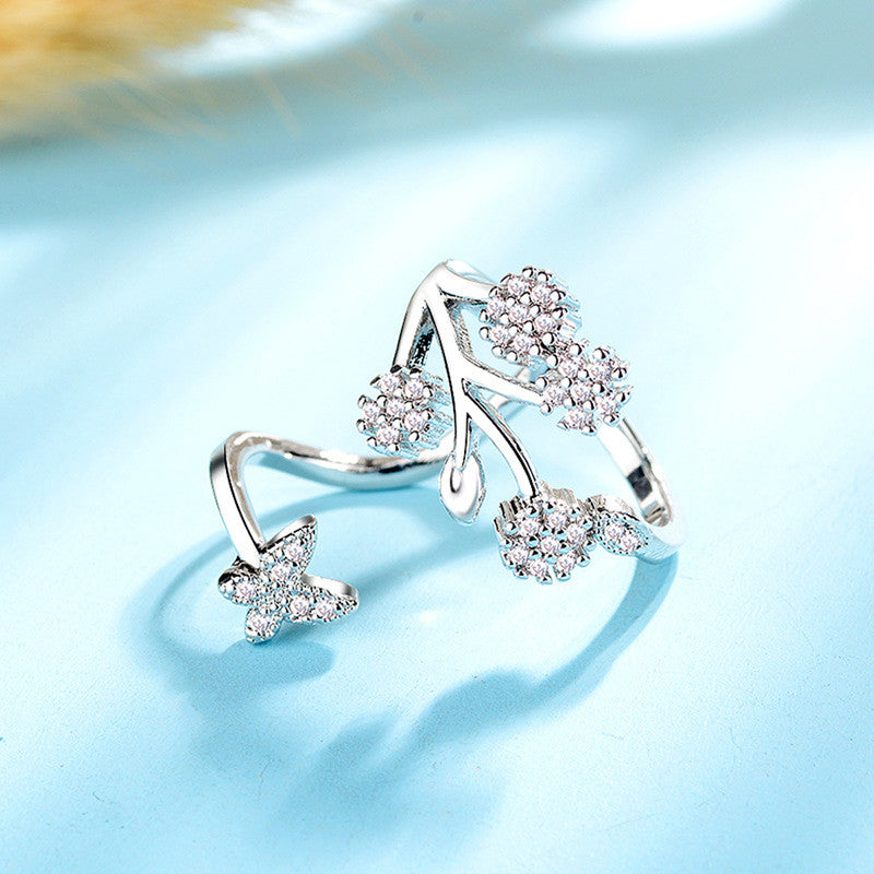 Jewels Galaxy Silver Plated American Diamond Studded Contemporary Korean Finger Ring