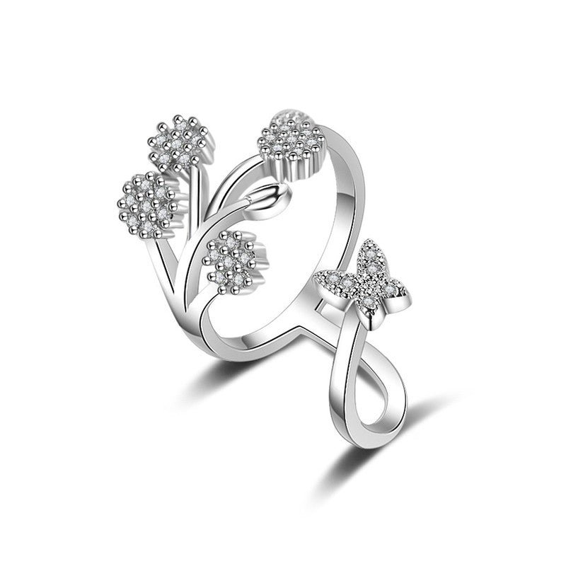 Jewels Galaxy Silver Plated American Diamond Studded Contemporary Korean Finger Ring