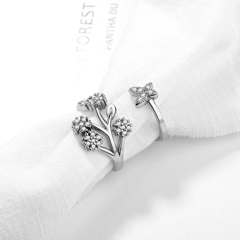 Jewels Galaxy Silver Plated American Diamond Studded Contemporary Korean Finger Ring