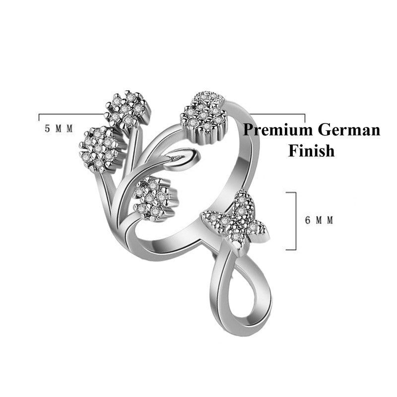 Jewels Galaxy Silver Plated American Diamond Studded Contemporary Korean Finger Ring