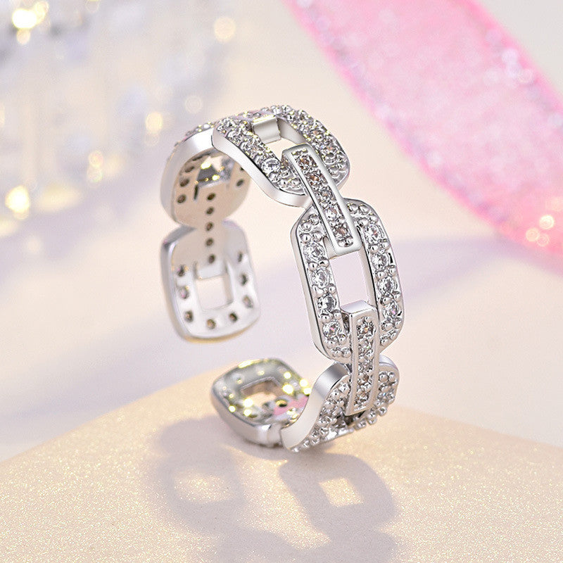 Jewels Galaxy Silver Plated American Diamond Studded Contemporary Korean Finger Ring